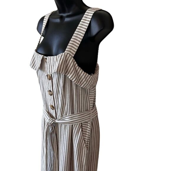 Vince Camuto Sleeveless Natural Linen Stripe Tie Front Jumpsuit Natural - Picture 5 of 16